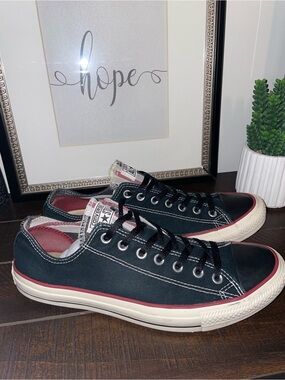 Converse Chuck Taylor Black Canvas Low-Top Sneakers with Red Trim Size 12